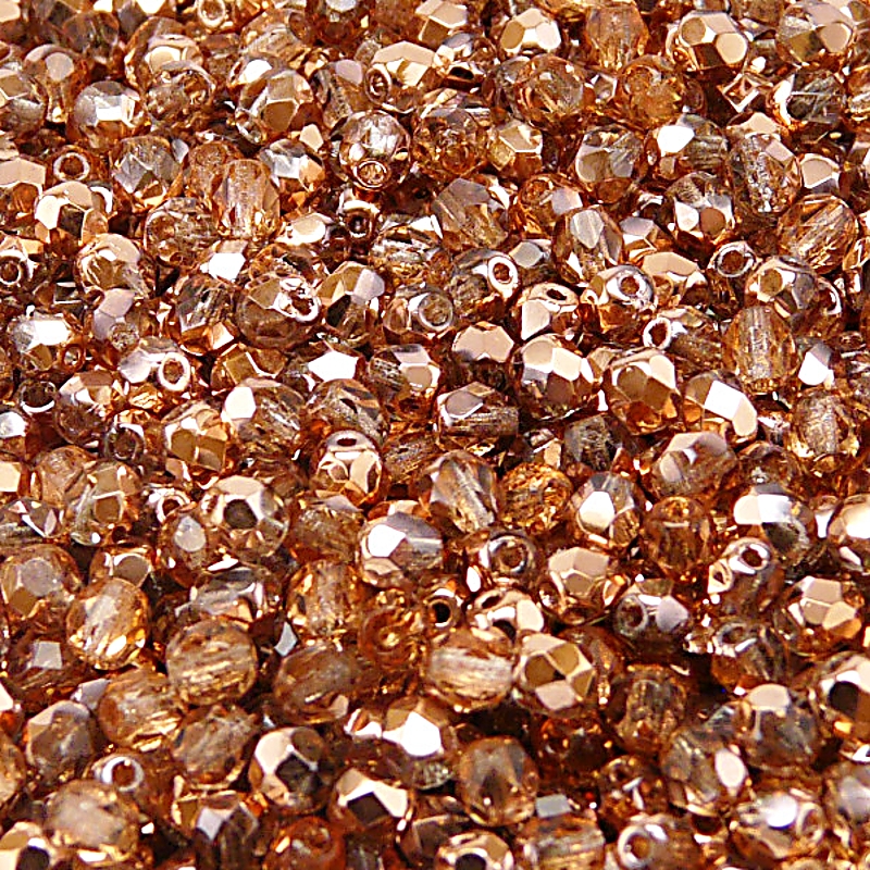 100ks České skleněné broušené ohňovky kulička 4mm čirá/ gold capri polopokov