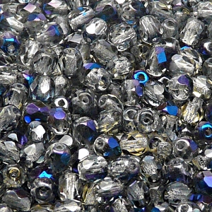 80ks České skleněné broušené ohňovky kulička 5mm čirá/ blue flare polopokov