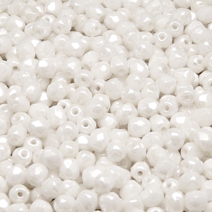 100ks České skleněné broušené ohňovky kulička 4mm bílá/ bílý listr