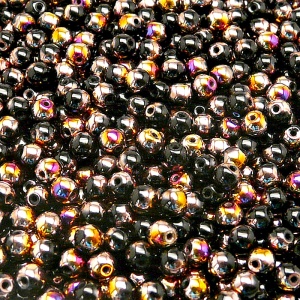 100ks České skleněné mačkané korálky kulička 4mm černá/ sliperit polopokov