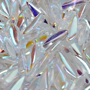 30ks České skleněné mačkané korálky jazýčky 5x16mm čirá/ AB polopokov