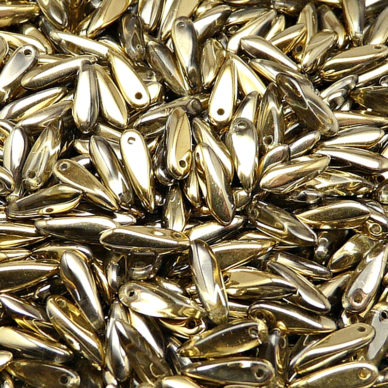 50ks České skleněné mačkané korálky jazýčky 3x11mm čirá/ zlato polopokov