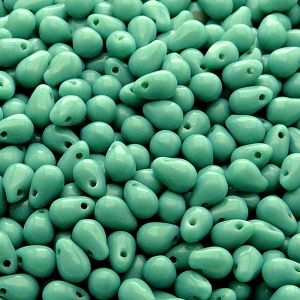 50ks České skleněné mačkané korálky kapky 4x6mm zelený tyrkys