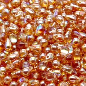 50ks České skleněné mačkané korálky kapky 4x6mm čirá/ oranžová duha