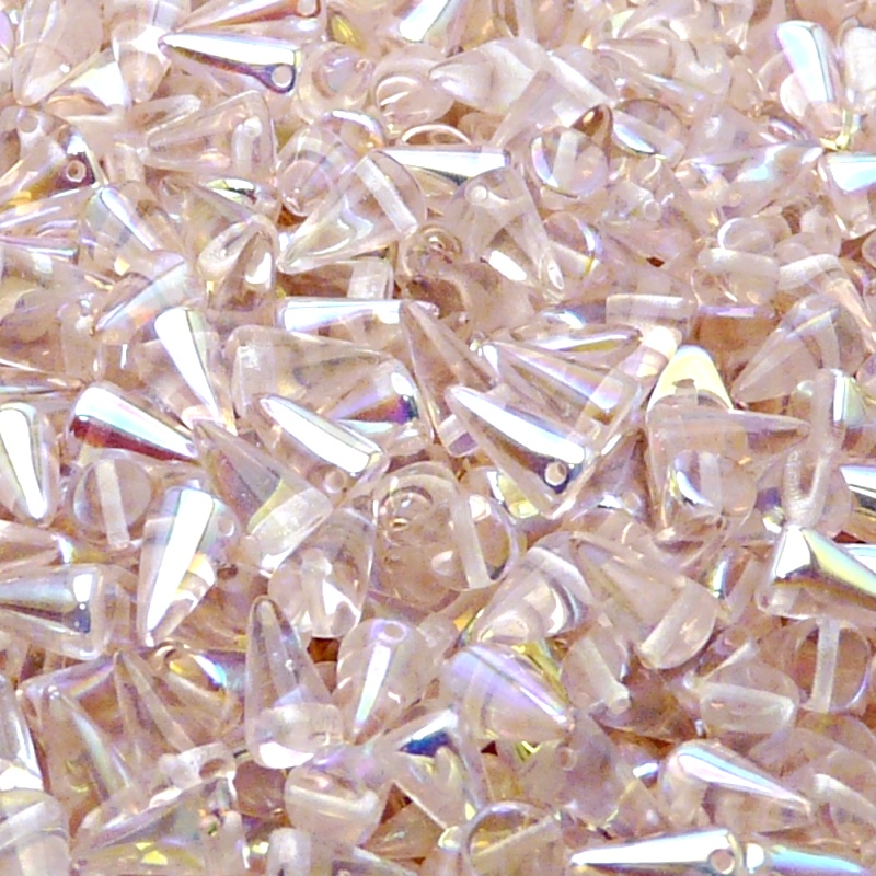 50ks České skleněné mačkané korálky trny 5x8mm rozalín/ AB polopokov