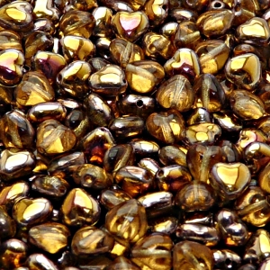 50ks České skleněné mačkané korálky srdíčko 6mm topas/ gold capri polopokov