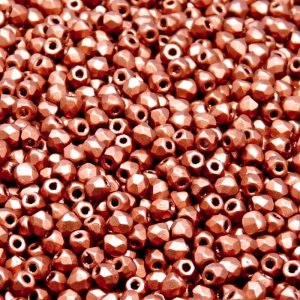 100ks České skleněné broušené ohňovky kulička 3mm čirá/ bronz ohnivě červený matný