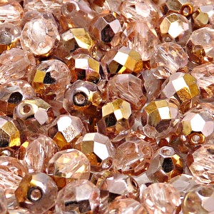25ks České skleněné broušené ohňovky kulička 8mm čirá/ gold capri polopokov