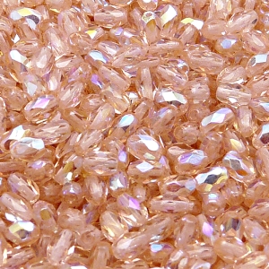 50ks České skleněné broušené tvarové ohňovky olivy 6x4mm rozalín/ AB polopokov