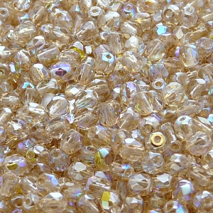 100ks České skleněné broušené ohňovky kulička 4mm čirá/ citronová duha