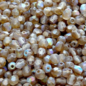 100ks České skleněné broušené ohňovky kulička 4mm čirá/ hnědá duha mat