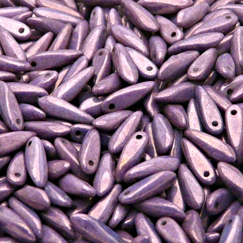 50ks České skleněné mačkané korálky jazýčky 3x11mm bílá/ fialový vega listr
