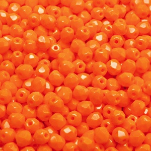 100ks České skleněné broušené ohňovky kulička 4mm sytá oranžová
