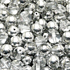 25ks České skleněné mačkané korálky kulička 8mm čirá/ hliník polopokov
