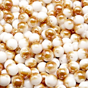 50ks České skleněné mačkané korálky kulička 6mm bílá/ apricot polopokov
